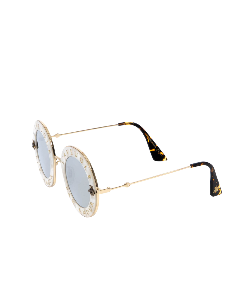 GUCCI L AVEUGLE PAR AMOUR ROUND SUNGLASSES WHITE BROWN GHW GG0113S 003 2188