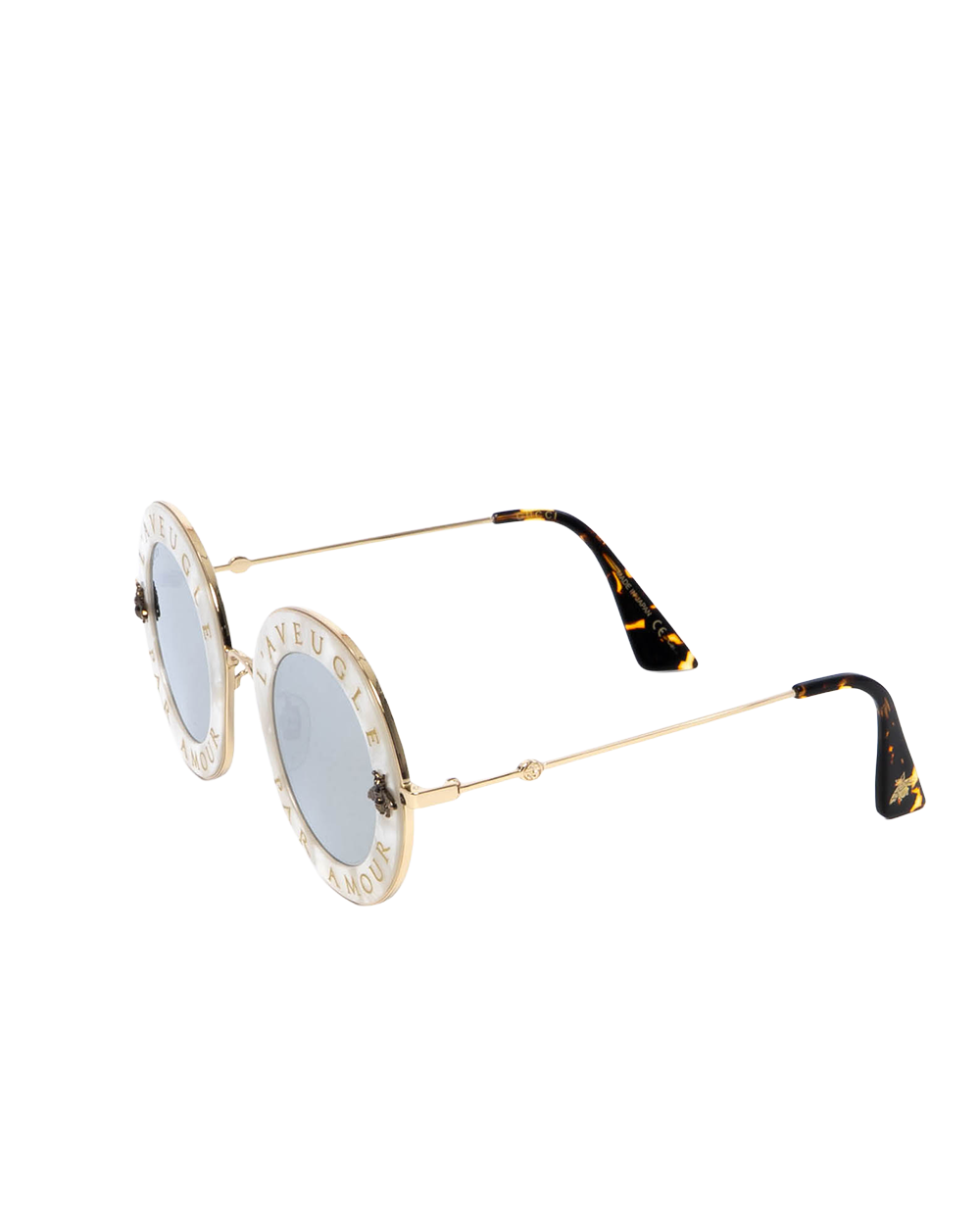 GUCCI L AVEUGLE PAR AMOUR ROUND SUNGLASSES WHITE BROWN GHW GG0113S 003 2188