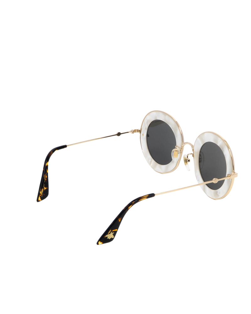 GUCCI L AVEUGLE PAR AMOUR ROUND SUNGLASSES WHITE BROWN GHW GG0113S 003 2189