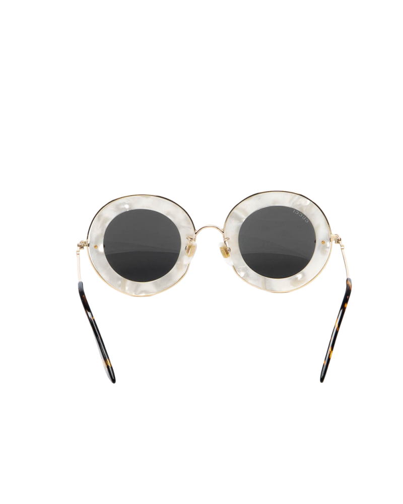GUCCI L AVEUGLE PAR AMOUR ROUND SUNGLASSES WHITE BROWN GHW GG0113S 003 2190