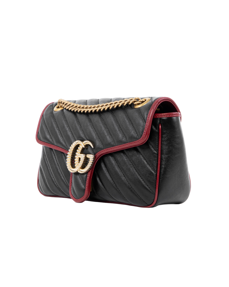 GUCCI MARMONT 26 BLACK RED CALF GHW 443497 525040 0657