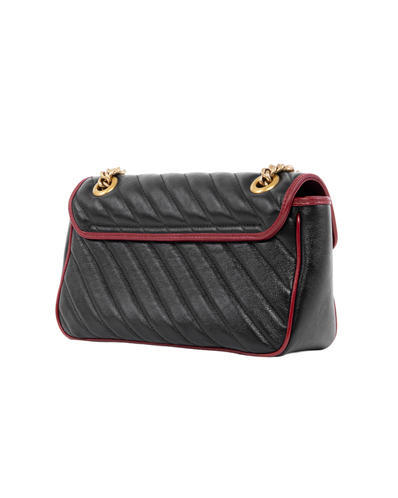 GUCCI MARMONT 26 BLACK RED CALF GHW 443497 525040 0658