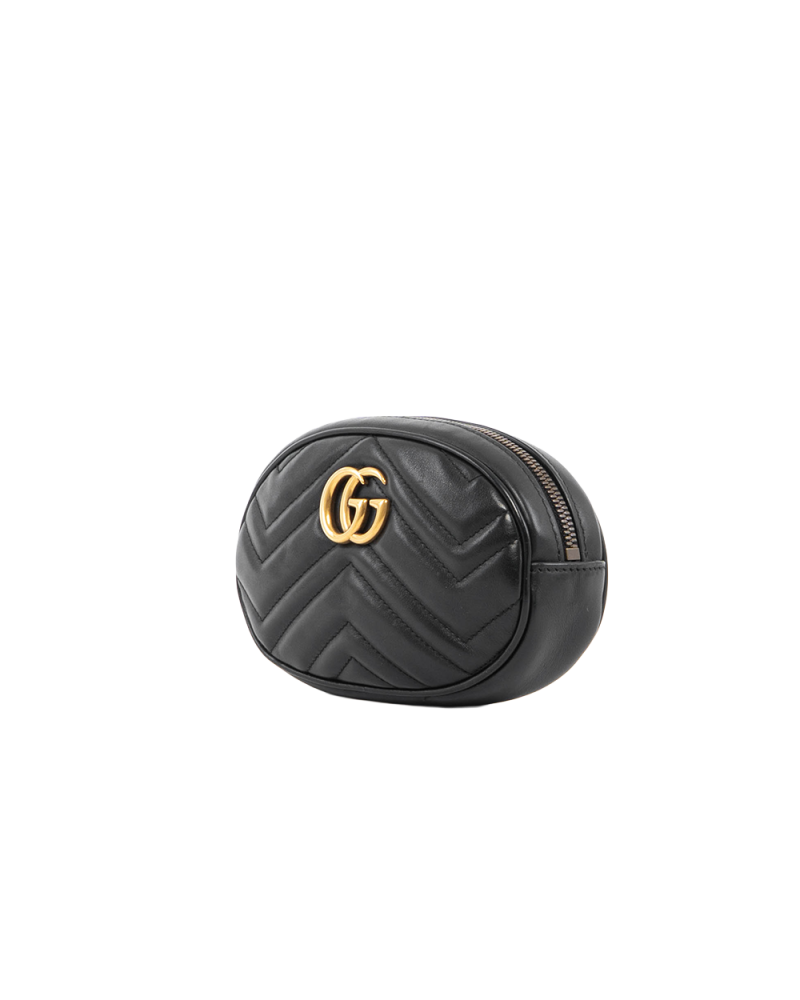 GUCCI MARMONT BELT BAG BLACK CALF GHW 476434 493075 5413