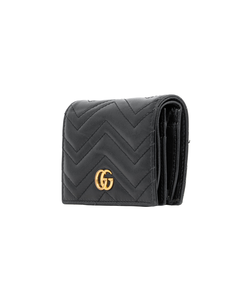 GUCCI MARMONT BI FOLD SHORT BLACK CALF GHW 466492 2067 1176