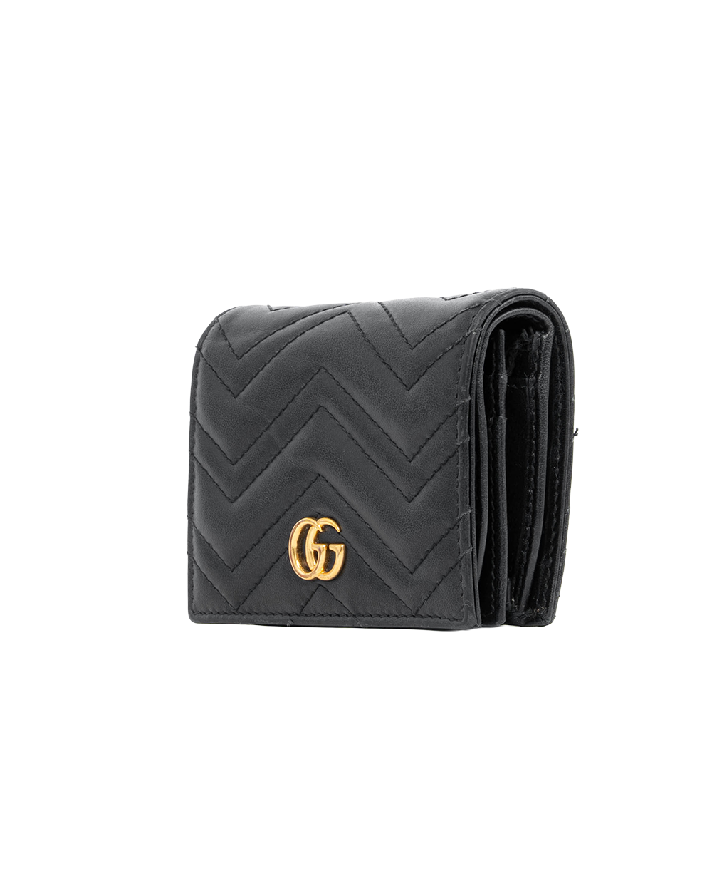 GUCCI MARMONT BI FOLD SHORT BLACK CALF GHW 466492 2067 1176