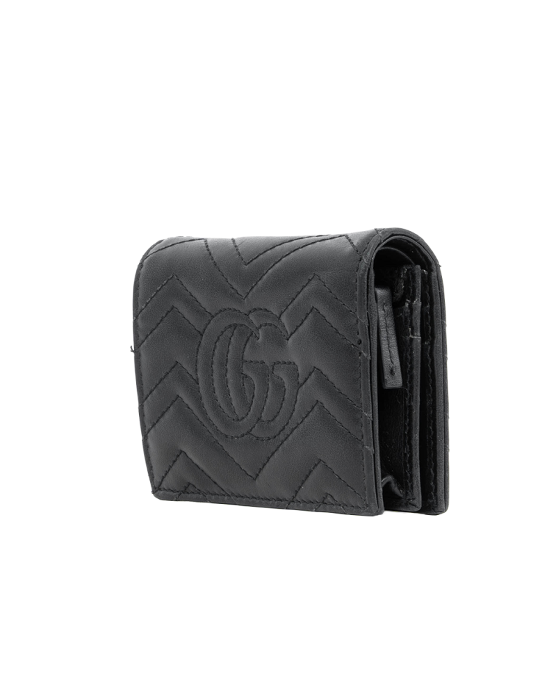 GUCCI MARMONT BI FOLD SHORT BLACK CALF GHW 466492 2067 1177