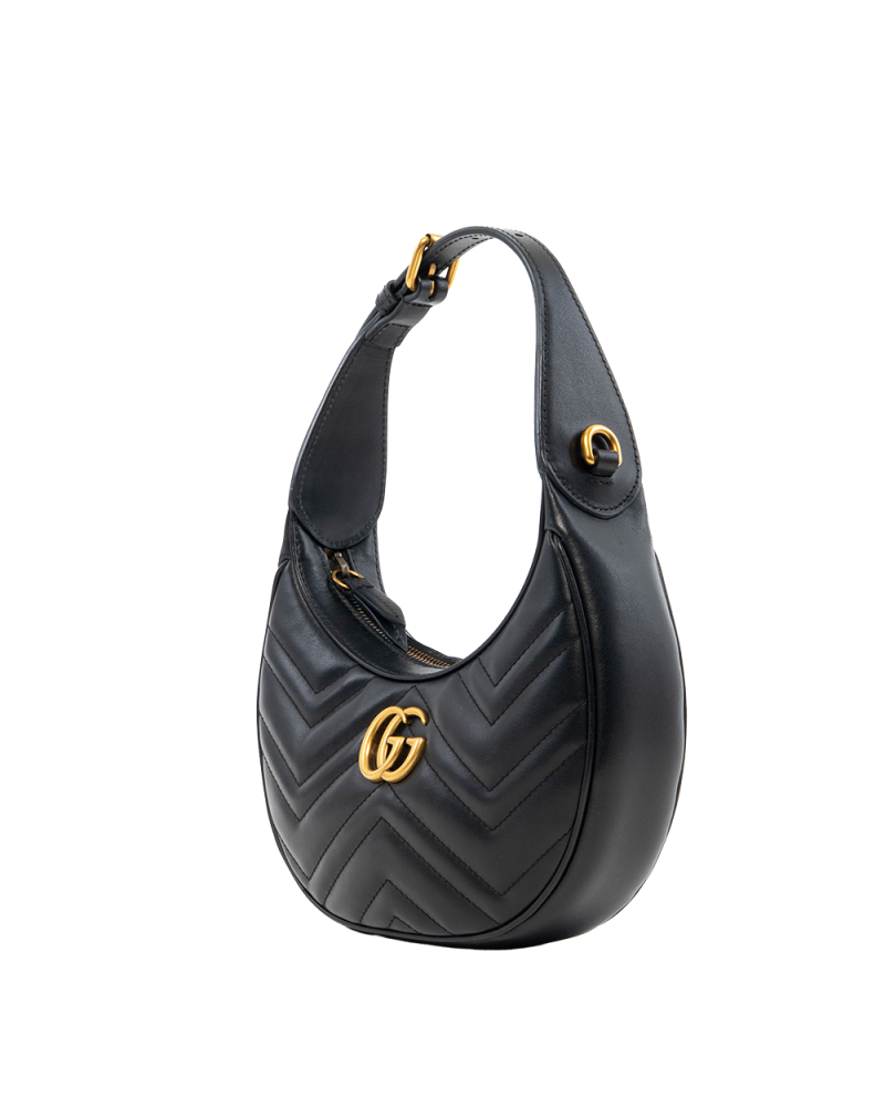 GUCCI MARMONT HALF MOON BLACK CALF GHW 699514 2349 8001