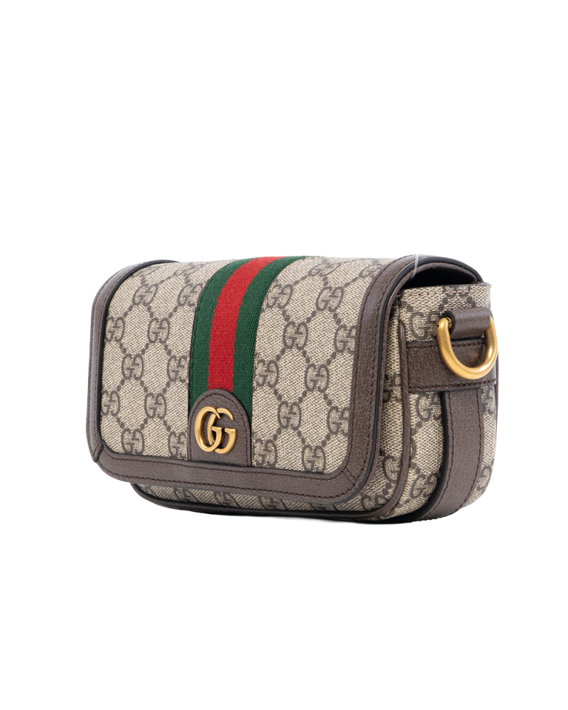 GUCCI OPHIDIA SHOULDER BAG MINI BROWN RED GREEN GG SUPREME MONOGRAM CANVAS GHW 2059