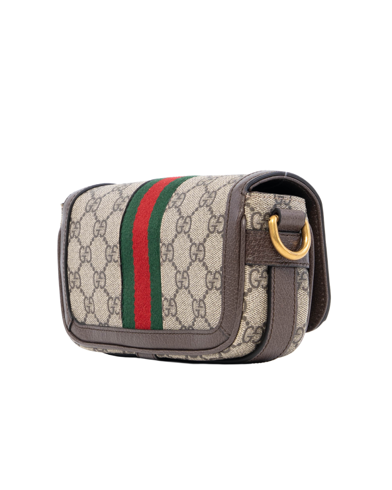 GUCCI OPHIDIA SHOULDER BAG MINI BROWN RED GREEN GG SUPREME MONOGRAM CANVAS GHW 2060