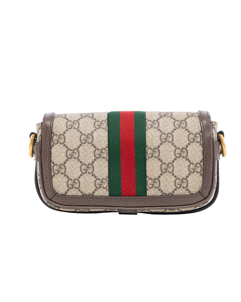 GUCCI OPHIDIA SHOULDER BAG MINI BROWN RED GREEN GG SUPREME MONOGRAM CANVAS GHW 2061