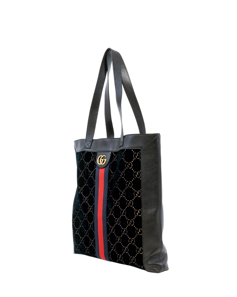GUCCI OPHIDIA TOTE LARGE BLACK RED BLUE CALF AND VELVET GHW 523781 493075 05619
