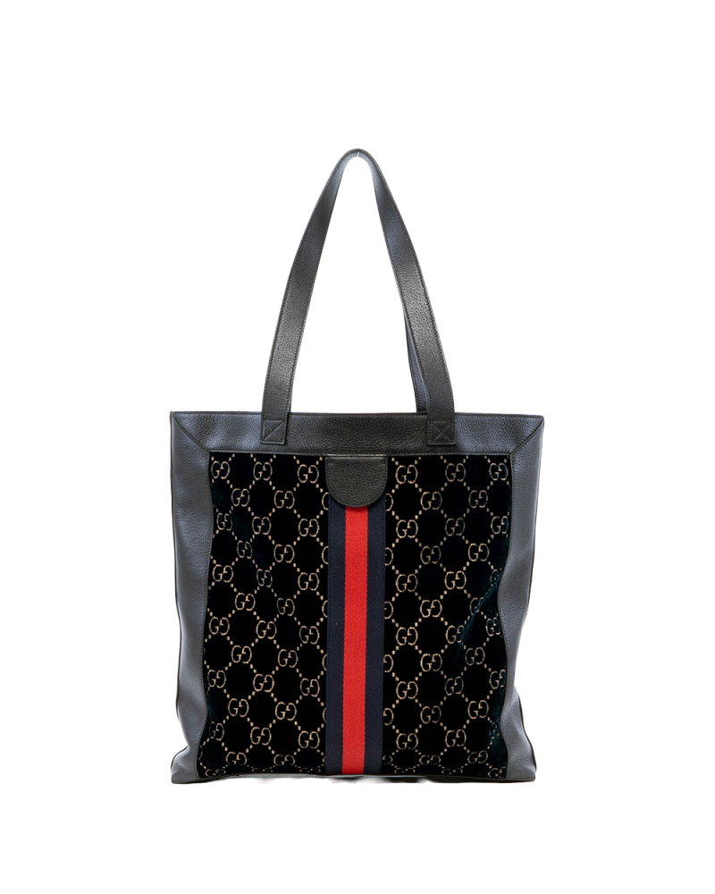 GUCCI OPHIDIA TOTE LARGE BLACK RED BLUE CALF AND VELVET GHW 523781 493075 05621