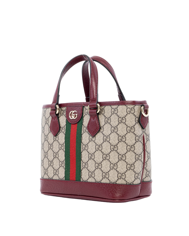 GUCCI OPHIDIA TOTE SMALL BROWN RED GG MONOGRAM CANVAS GHW 836848 650815 04039