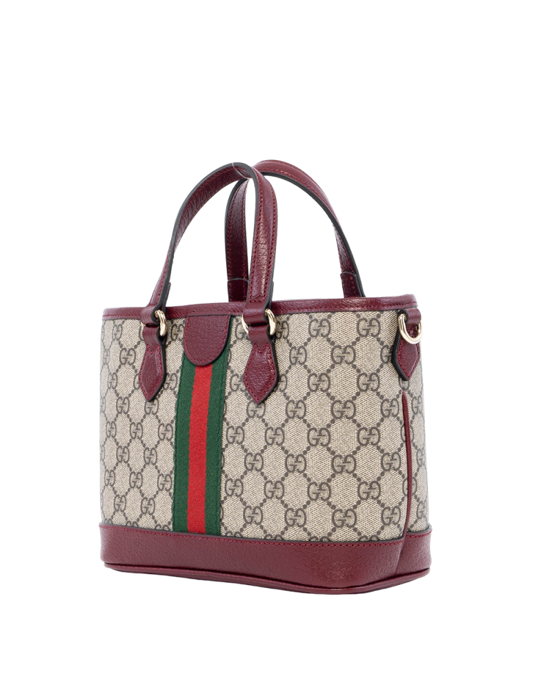 GUCCI OPHIDIA TOTE SMALL BROWN RED GG MONOGRAM CANVAS GHW 836848 650815 04040