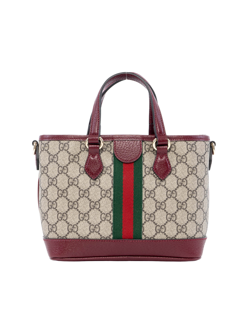 GUCCI OPHIDIA TOTE SMALL BROWN RED GG MONOGRAM CANVAS GHW 836848 650815 04041