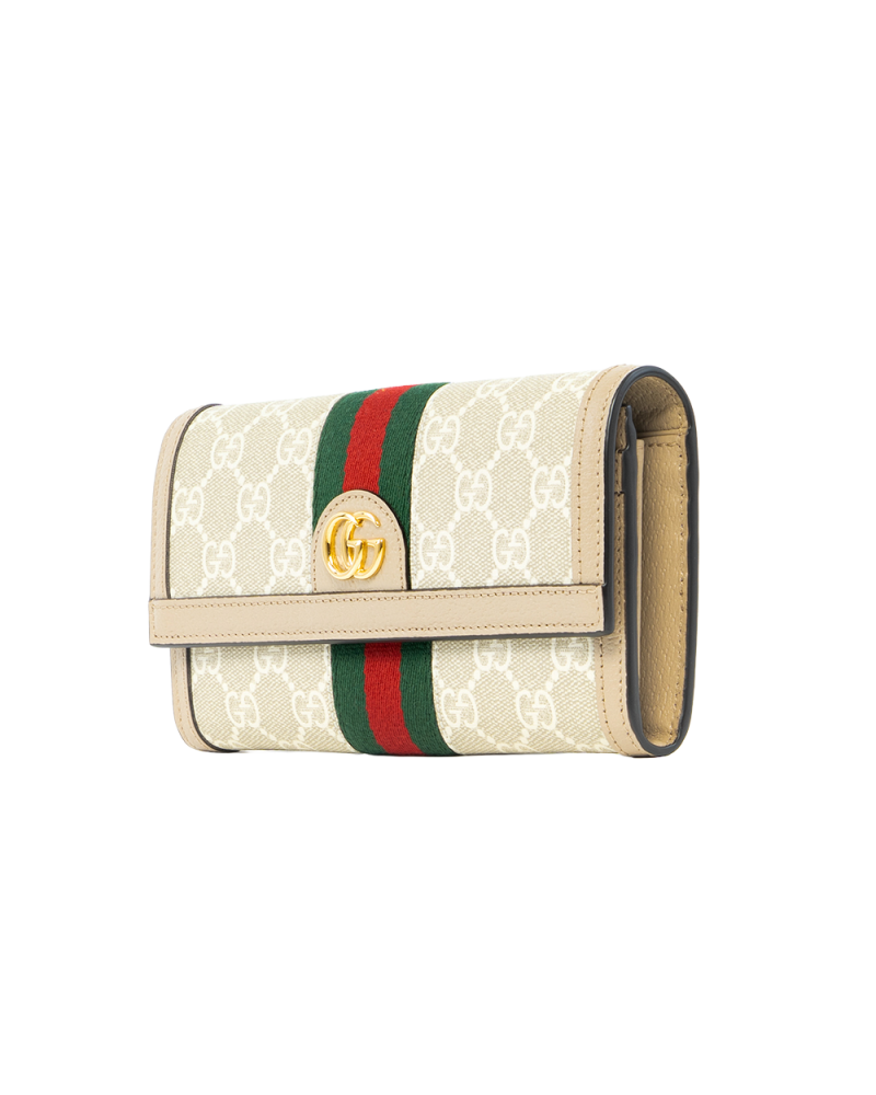 GUCCI OPHIDIA WALLET LONG BEIGE GG MONOGRAM CANVAS GHW 523153 2149 0263