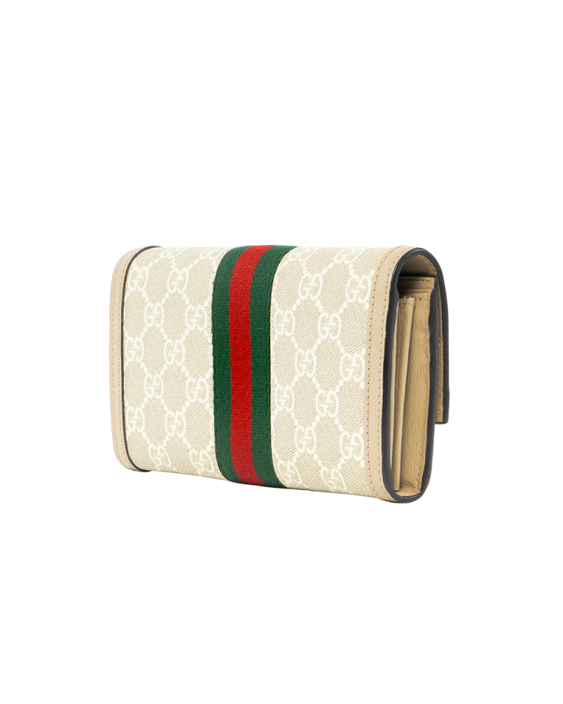 GUCCI OPHIDIA WALLET LONG BEIGE GG MONOGRAM CANVAS GHW 523153 2149 0264