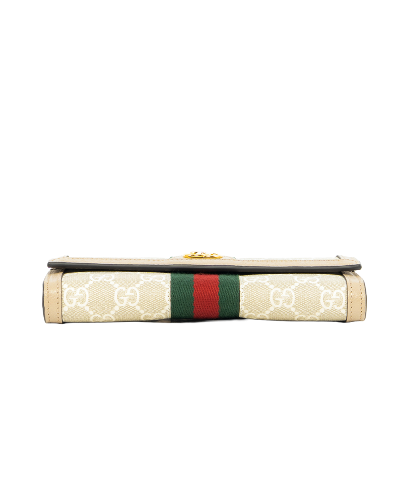 GUCCI OPHIDIA WALLET LONG BEIGE GG MONOGRAM CANVAS GHW 523153 2149 0266