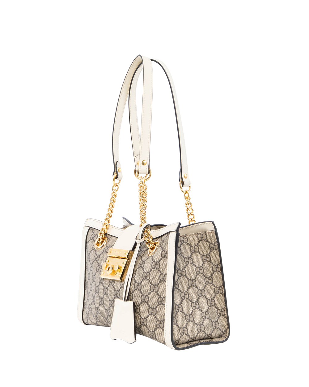 GUCCI PADLOCK TOTE BAG SMALL WHITE BEIGE GG SUPREME MONOGRAM CANVAS GHW 498156 493075 0549