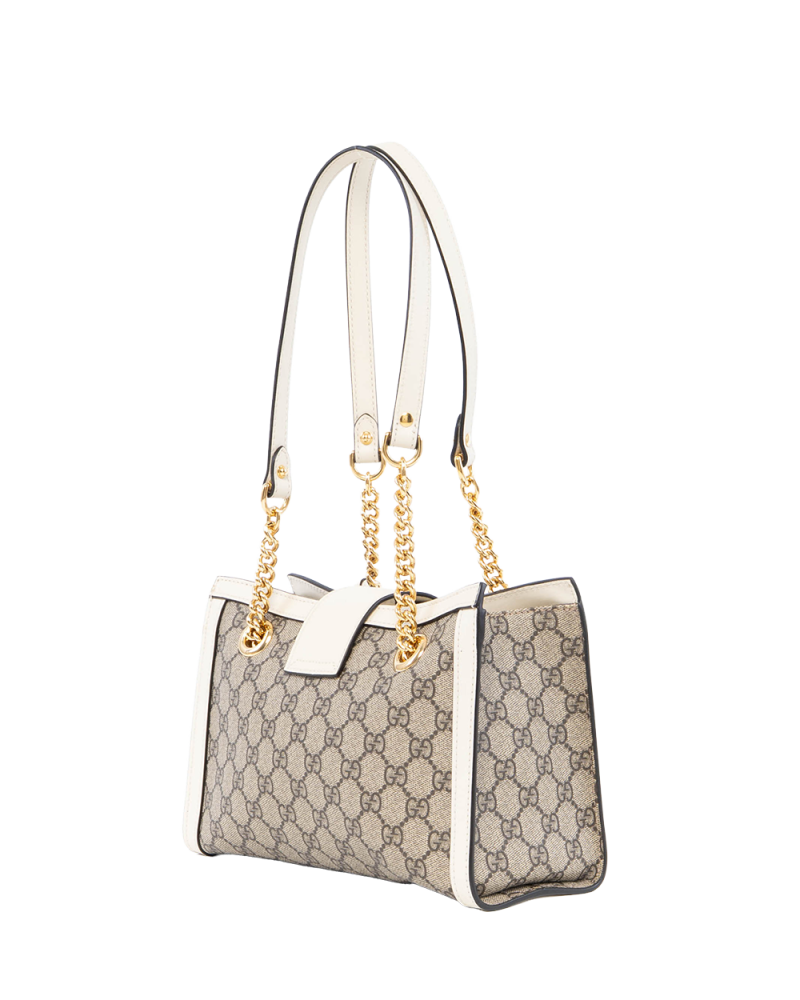GUCCI PADLOCK TOTE BAG SMALL WHITE BEIGE GG SUPREME MONOGRAM CANVAS GHW 498156 493075 0550