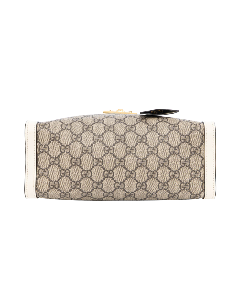 GUCCI PADLOCK TOTE BAG SMALL WHITE BEIGE GG SUPREME MONOGRAM CANVAS GHW 498156 493075 0556