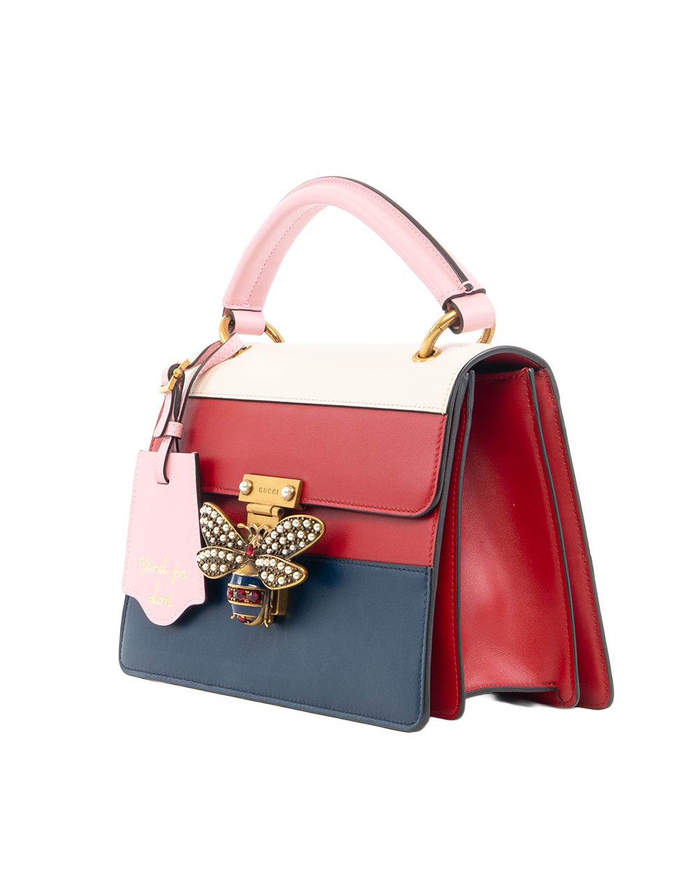 GUCCI QUEEN MARGARET TOP HANDLE RED NAVY WHITE CALF GHW 476541 520981 5538