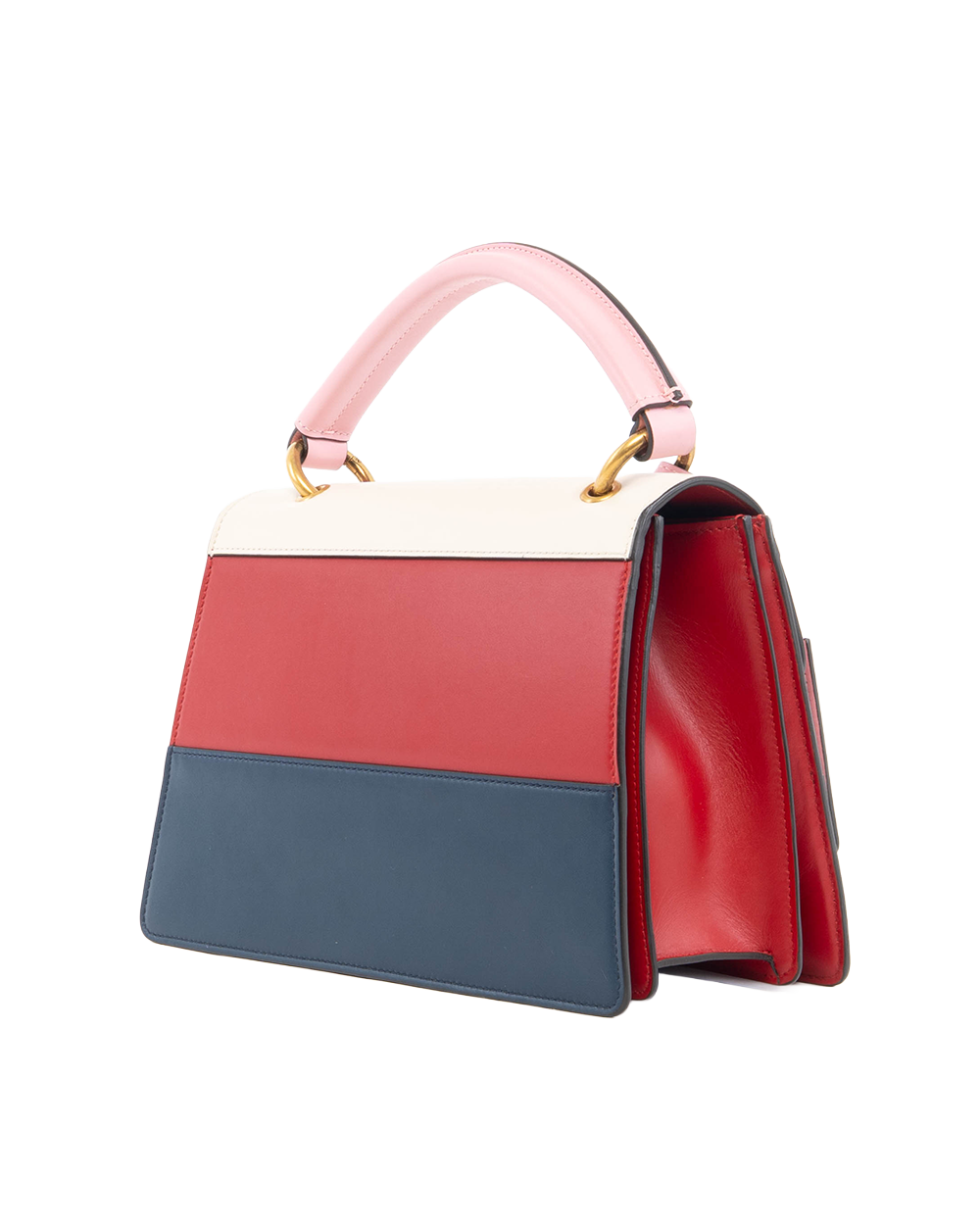 GUCCI QUEEN MARGARET TOP HANDLE RED NAVY WHITE CALF GHW 476541 520981 5539