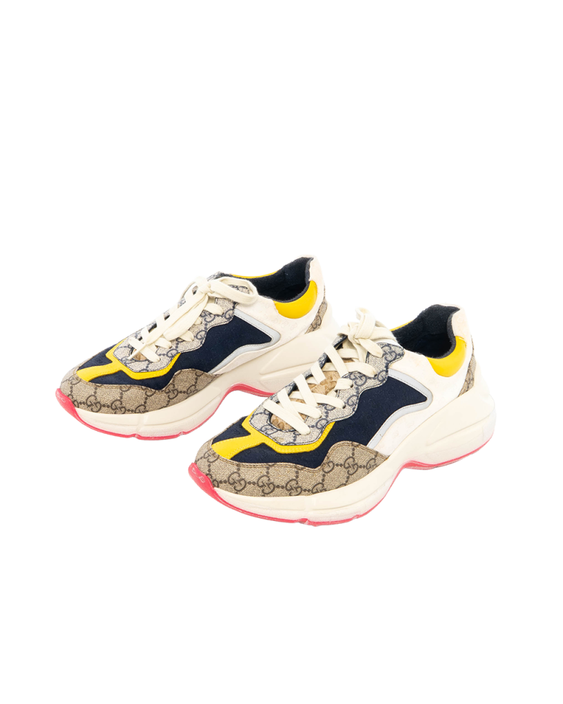 GUCCI RHYTON SNEAKER 7+ WHITE BEIGE YELLOW BLUE GG MONOGRAM CANVAS 3582