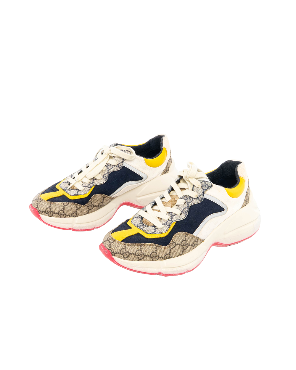 GUCCI RHYTON SNEAKER 7+ WHITE BEIGE YELLOW BLUE GG MONOGRAM CANVAS 3582