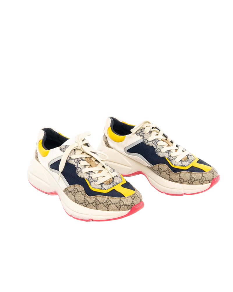 GUCCI RHYTON SNEAKER 7+ WHITE BEIGE YELLOW BLUE GG MONOGRAM CANVAS 3583
