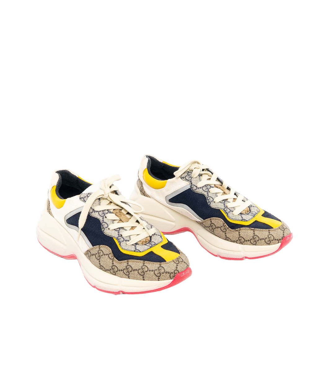 GUCCI RHYTON SNEAKER 7+ WHITE BEIGE YELLOW BLUE GG MONOGRAM CANVAS 3583