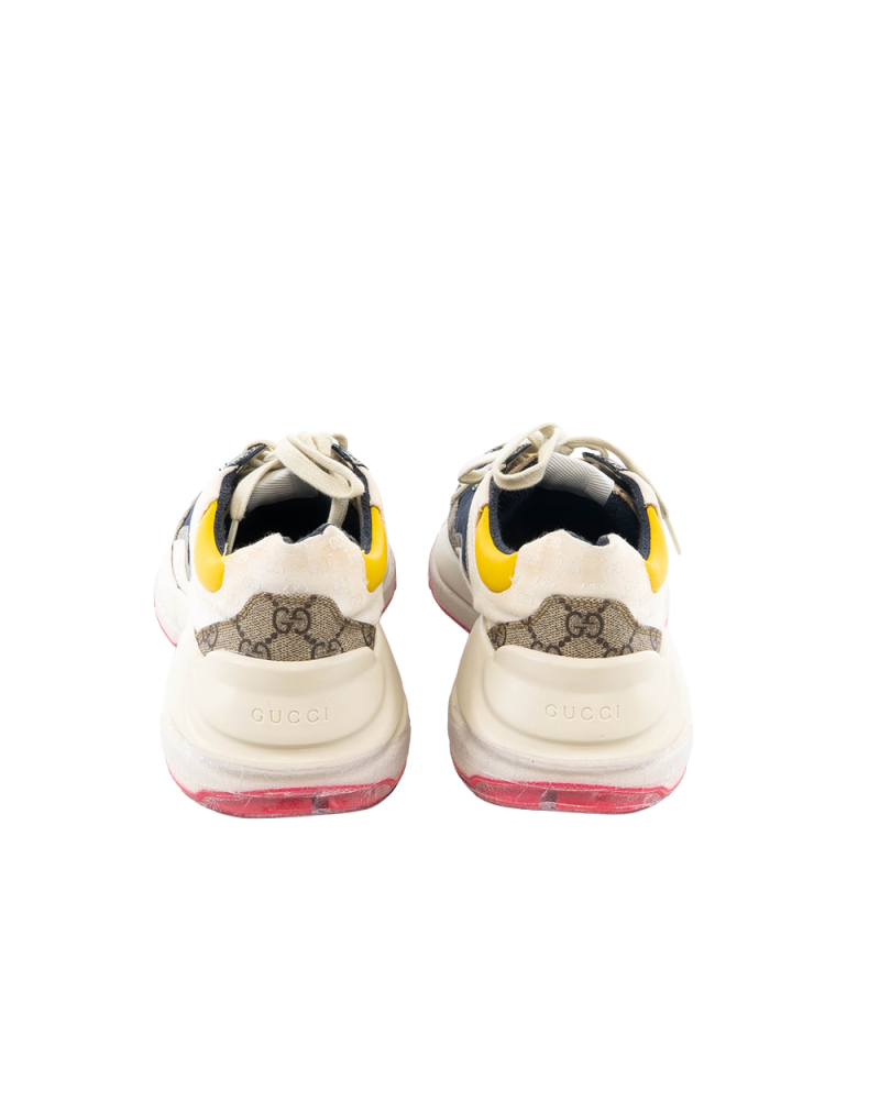 GUCCI RHYTON SNEAKER 7+ WHITE BEIGE YELLOW BLUE GG MONOGRAM CANVAS 3585