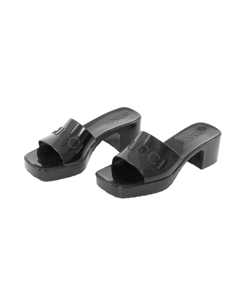 GUCCI RUBBER SANDAL 35 BLACK RUBBER THICK 624730 0276