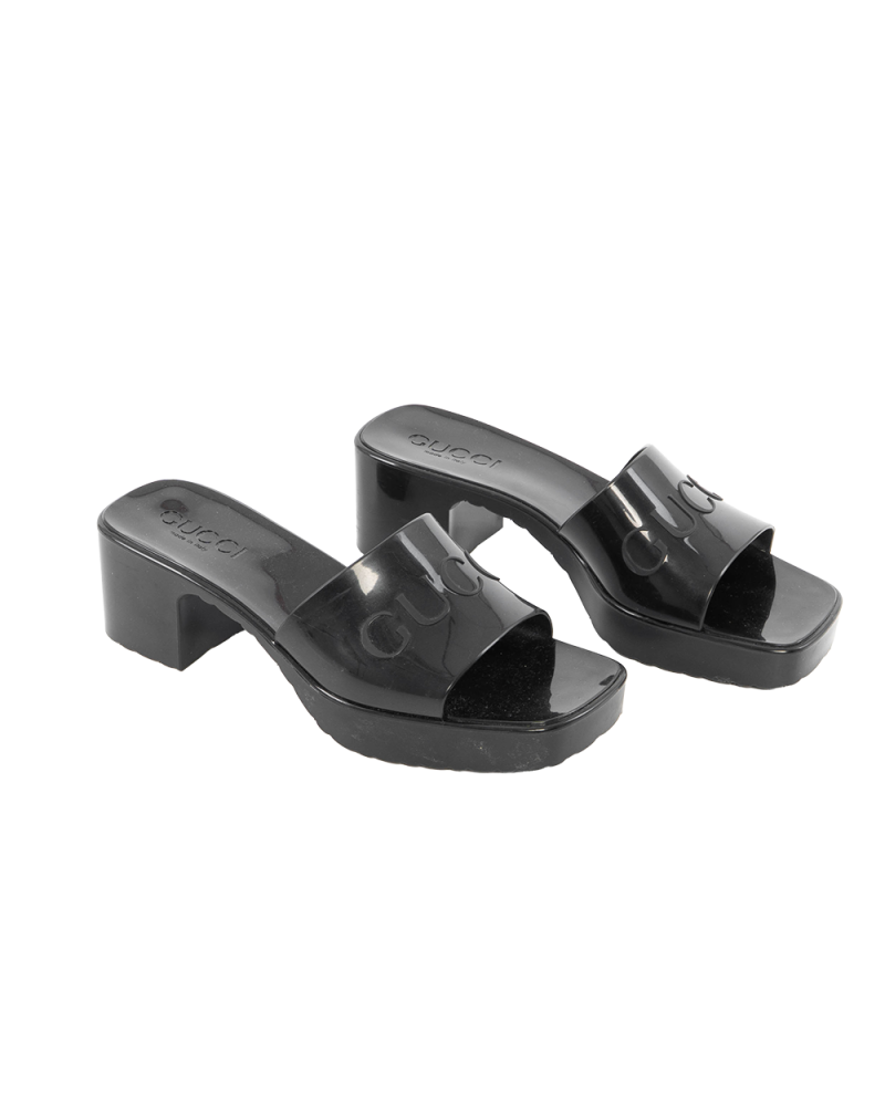 GUCCI RUBBER SANDAL 35 BLACK RUBBER THICK 624730 0277