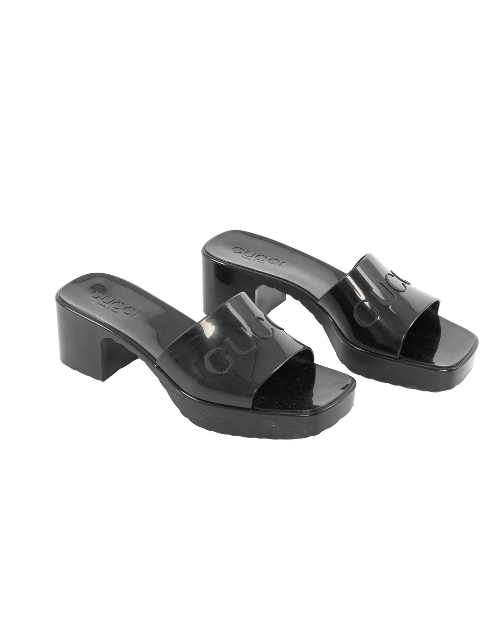 GUCCI RUBBER SANDAL 35 BLACK RUBBER THICK 624730 0277