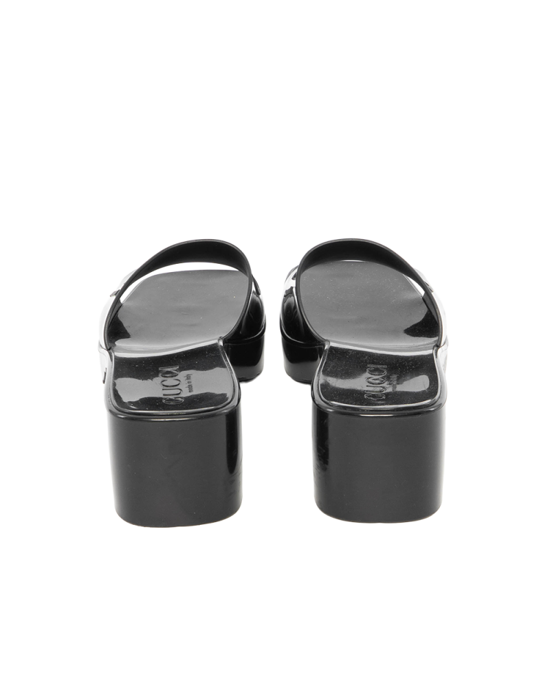 GUCCI RUBBER SANDAL 35 BLACK RUBBER THICK 624730 0278