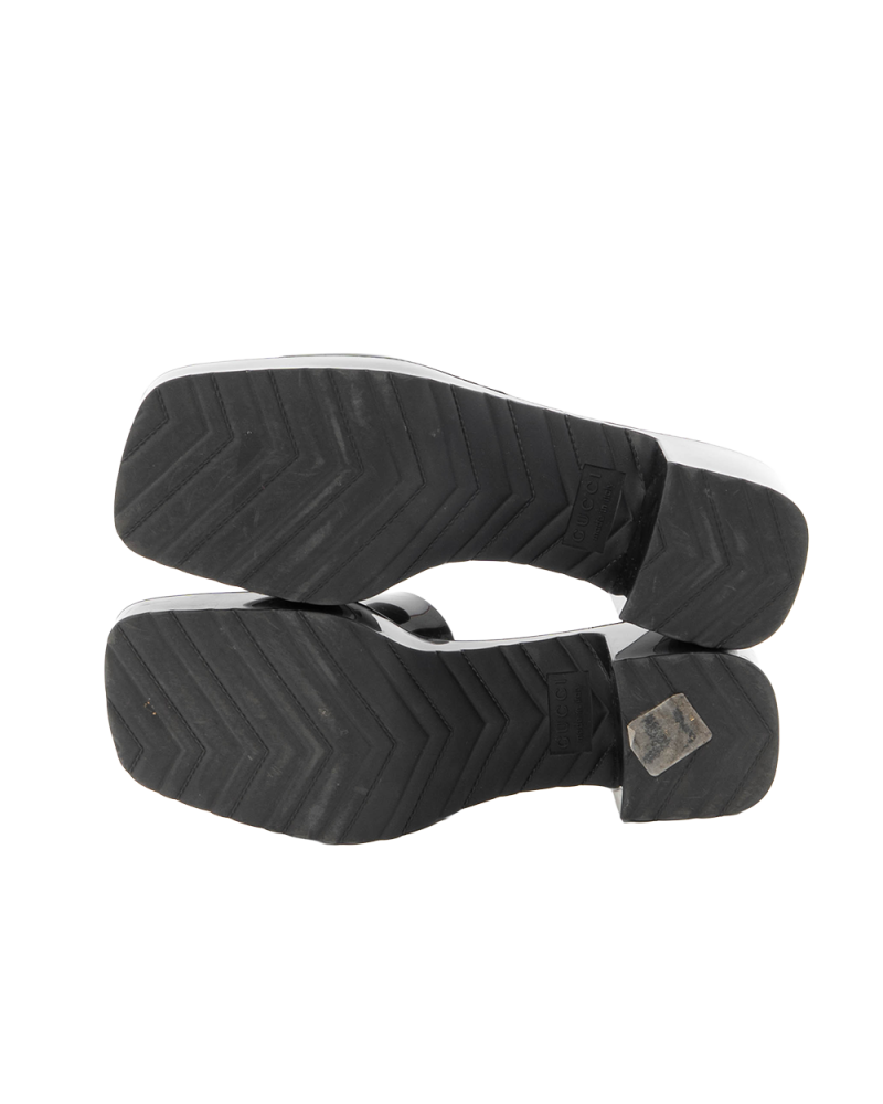 GUCCI RUBBER SANDAL 35 BLACK RUBBER THICK 624730 0279