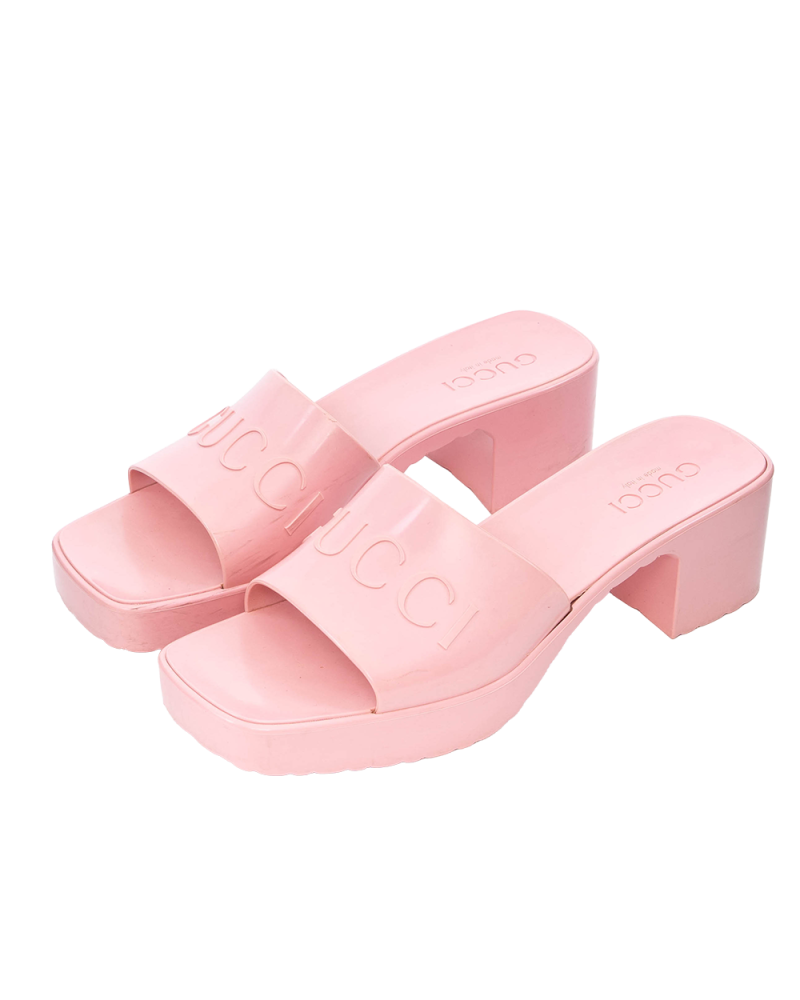 GUCCI RUBBER SANDAL 38 PINK RUBBER 624730 4698