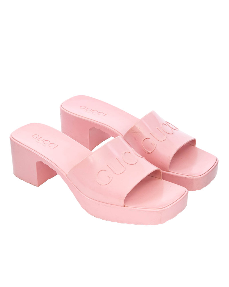 GUCCI RUBBER SANDAL 38 PINK RUBBER 624730 4699