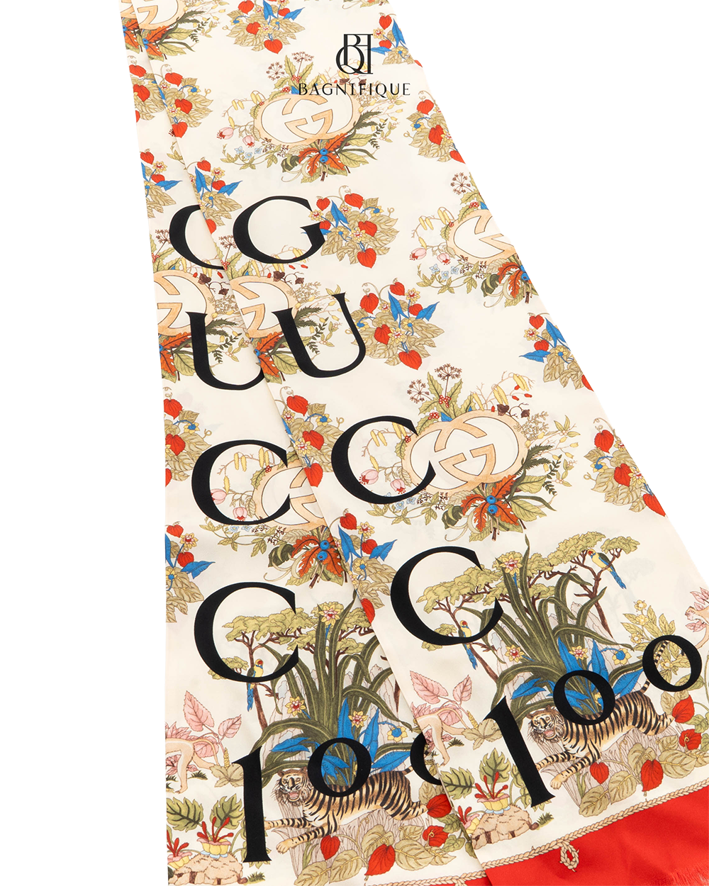 GUCCI SCARF FLORA 180 CM BEIGE RED SILK 692033 3G001 7955