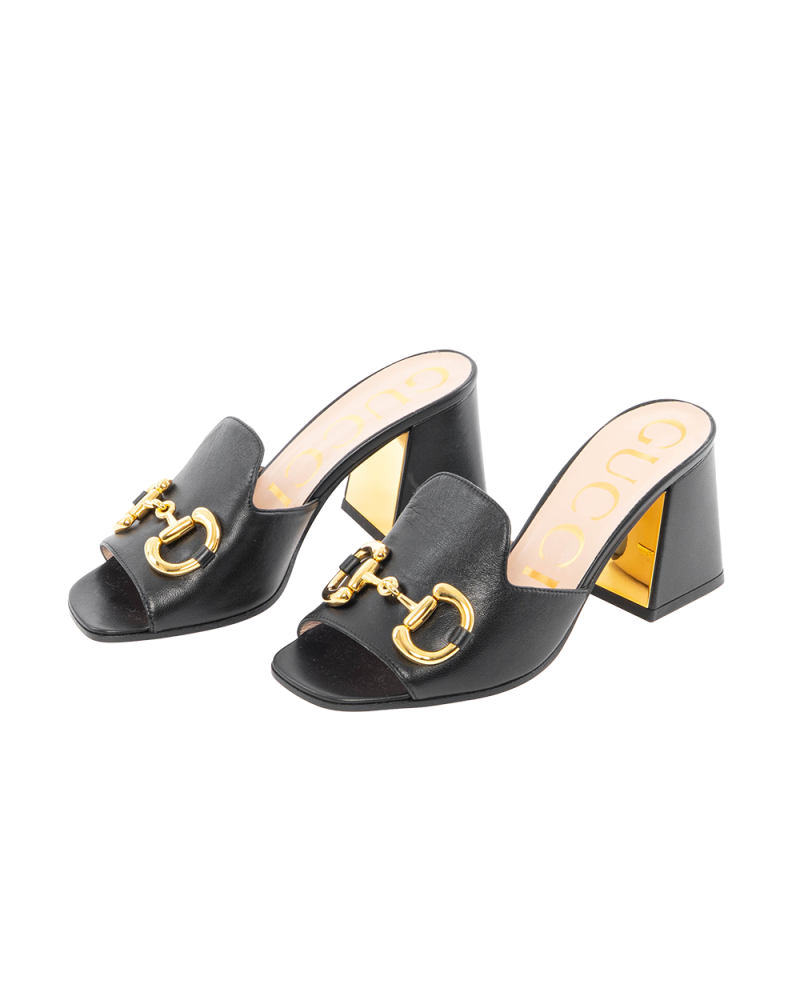 GUCCI SLIDES SANDLE WITH HORSEBIT 35 BLACK CALF GHW 655412 5177
