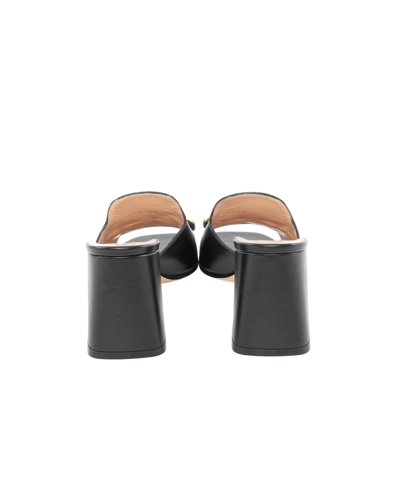 GUCCI SLIDES SANDLE WITH HORSEBIT 35 BLACK CALF GHW 655412 5179