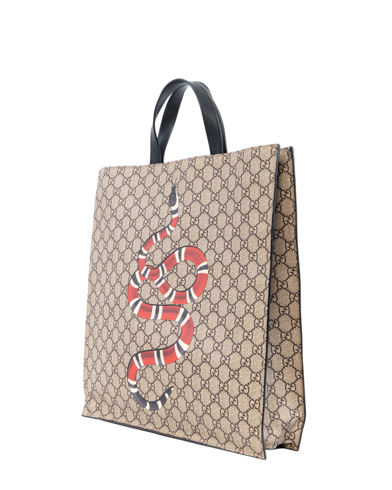 GUCCI SNAKE TOTE BAG BEIGE BROWN GG SUPREME MONOGRAM CANVAS GHW 450950 467891 0493