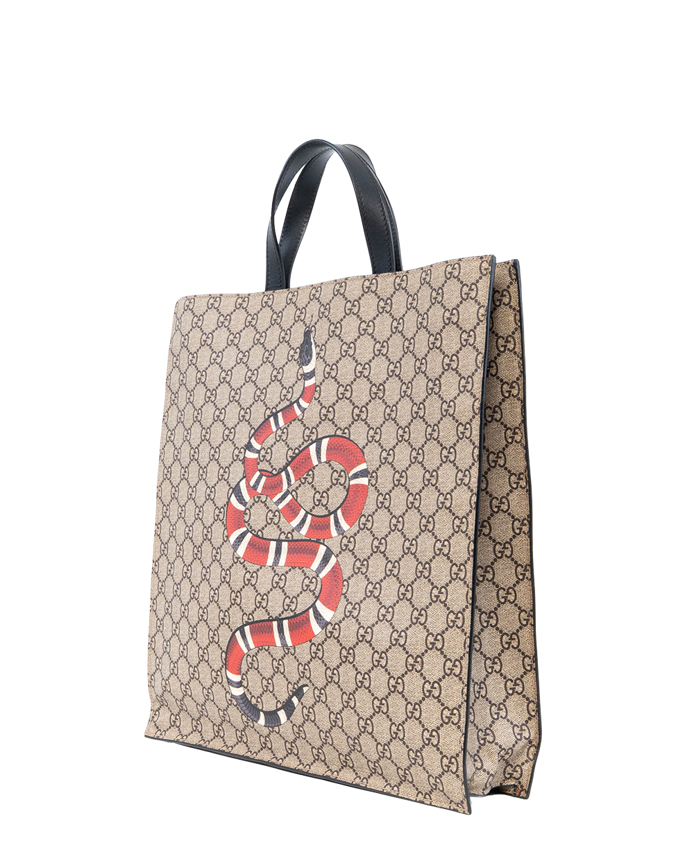 GUCCI SNAKE TOTE BAG BEIGE BROWN GG SUPREME MONOGRAM CANVAS GHW 450950 467891 0493