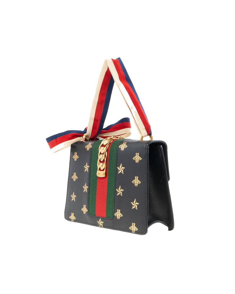 GUCCI SYLVIE BEE STAR SMALL BLACK RED GREEN CALF GHW 524405 493375 6001
