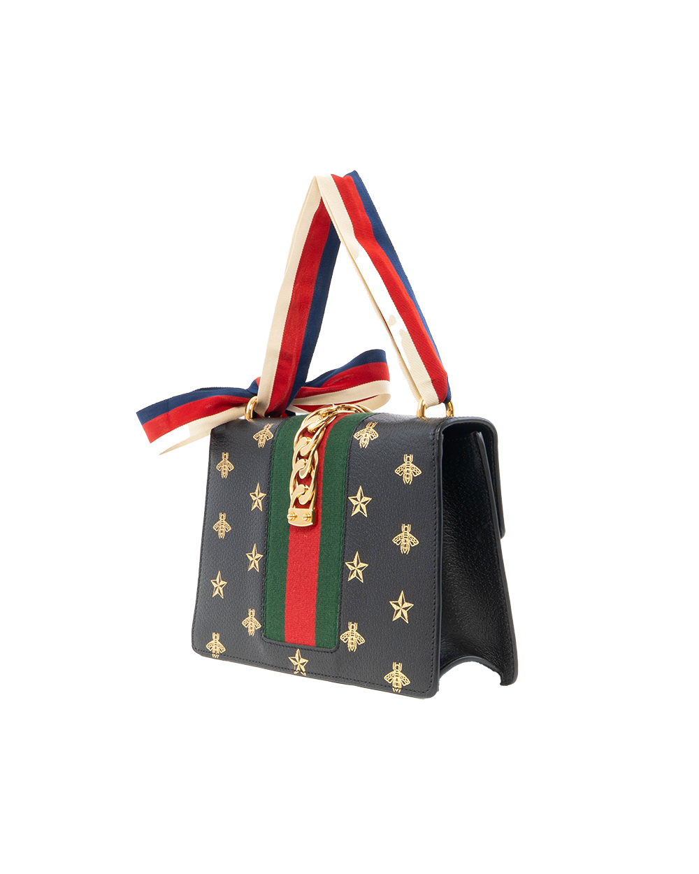 GUCCI SYLVIE BEE STAR SMALL BLACK RED GREEN CALF GHW 524405 493375 6001