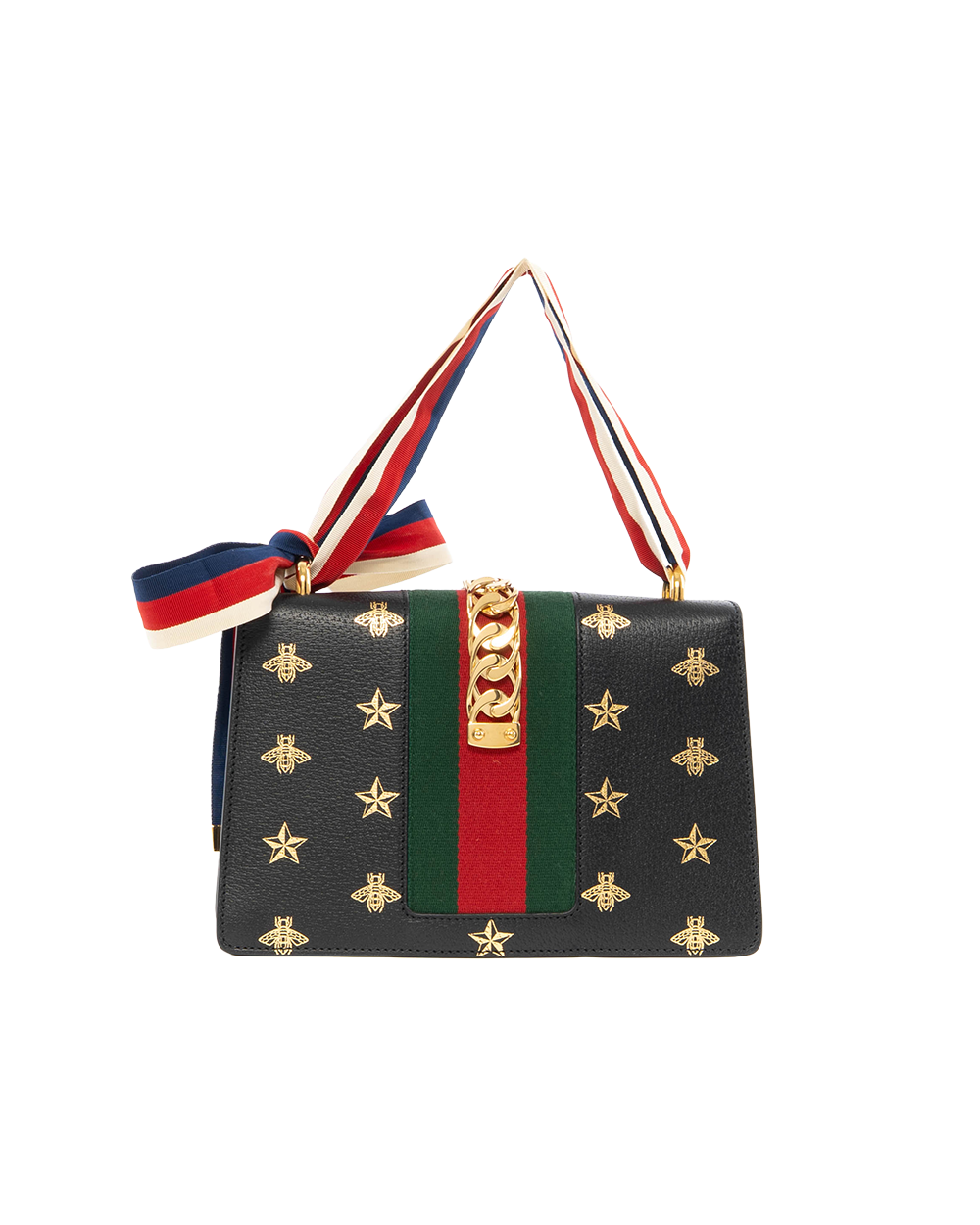 GUCCI SYLVIE BEE STAR SMALL BLACK RED GREEN CALF GHW 524405 493375 6002