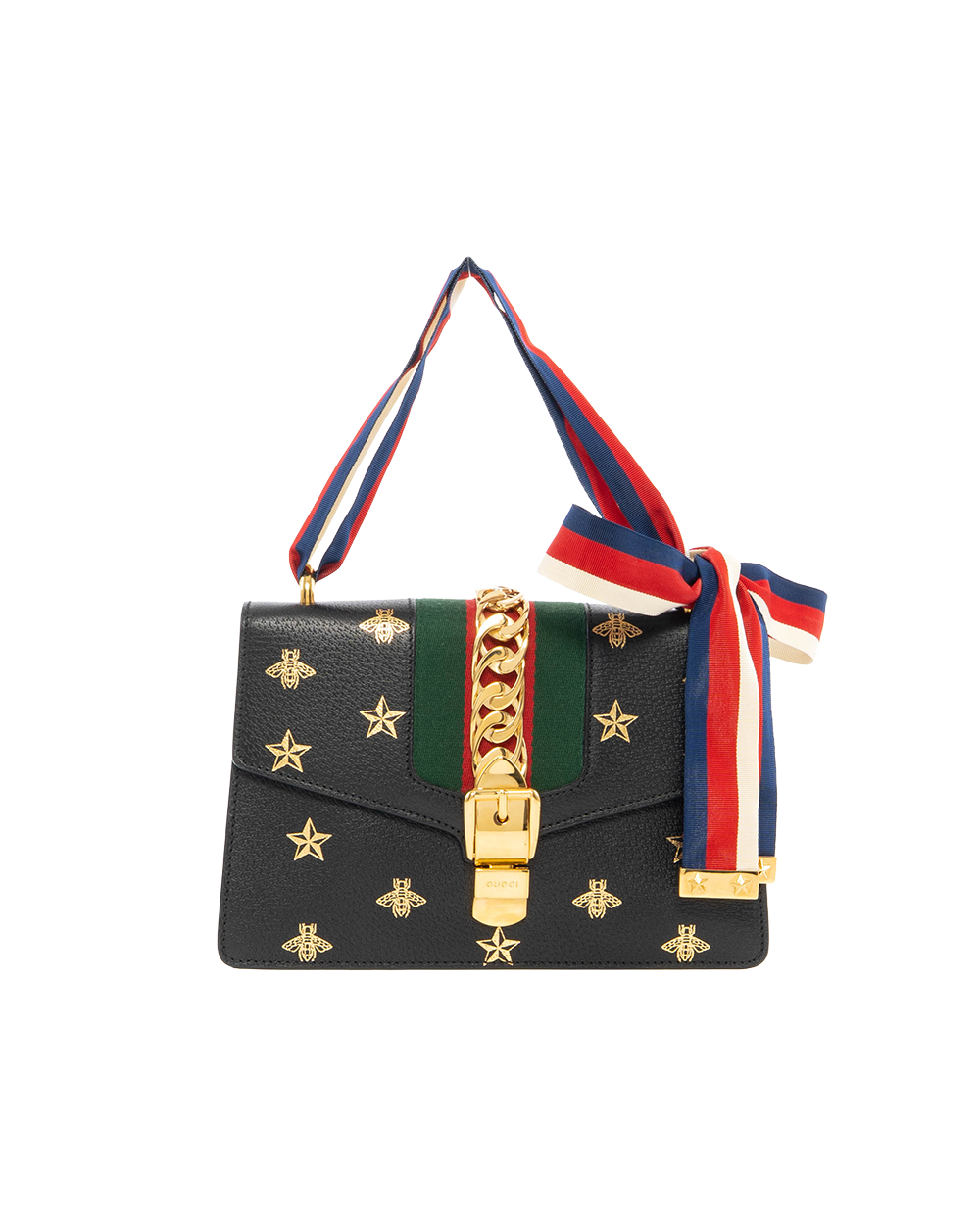 GUCCI SYLVIE BEE STAR SMALL BLACK RED GREEN CALF GHW 524405 493375 6003