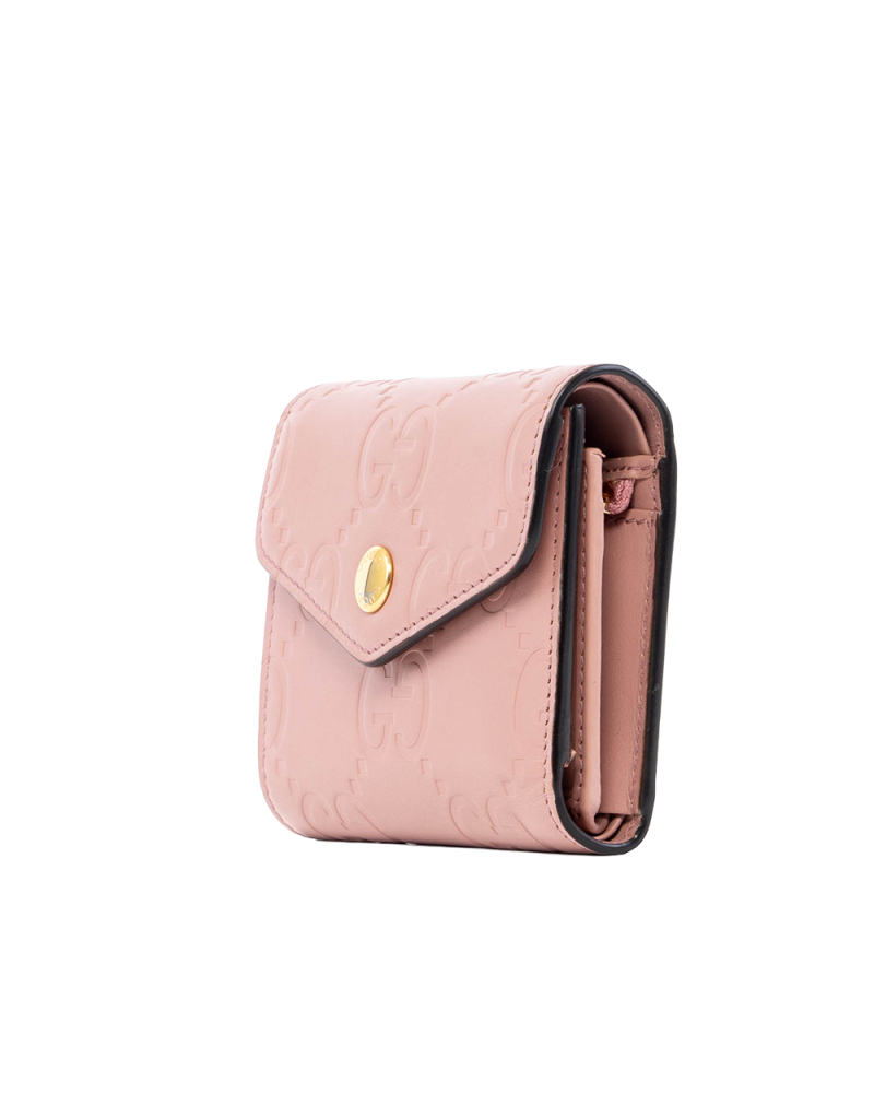 GUCCI TRI FOLD WALLET SHORT PINK CALF GHW 772793 2067 03769