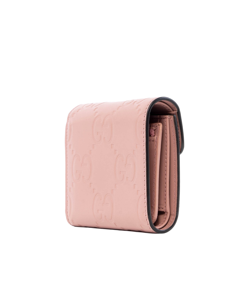 GUCCI TRI FOLD WALLET SHORT PINK CALF GHW 772793 2067 03770